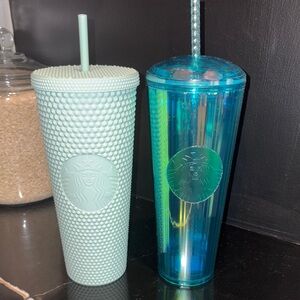 Starbucks Mint and Iridescent Blue Tumblers